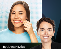 Interdental brushes and toothpicks laid on blue background with TePe logo in the corner