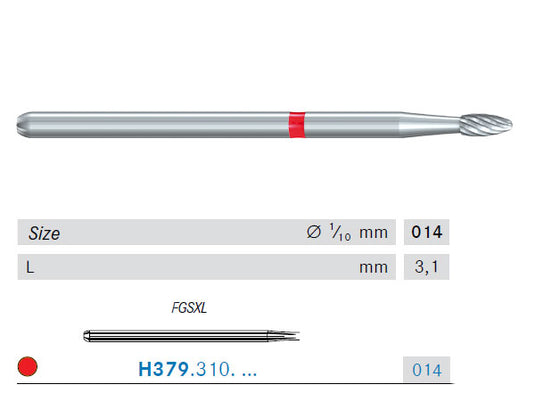 H379 extra surgical length FG bur in size 014 for periimplantitis