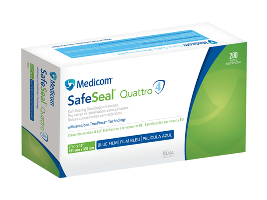 Medicom Safe-Seal Quattro Self-Sealing Sterilization Pouches 7.5 x 13 in