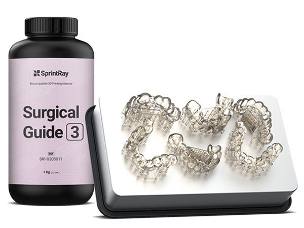 Chargez l&#39;image dans la visionneuse de la galerie, SprintRay Surgical Guide 3 printing resin with example of a 3d-printed model
